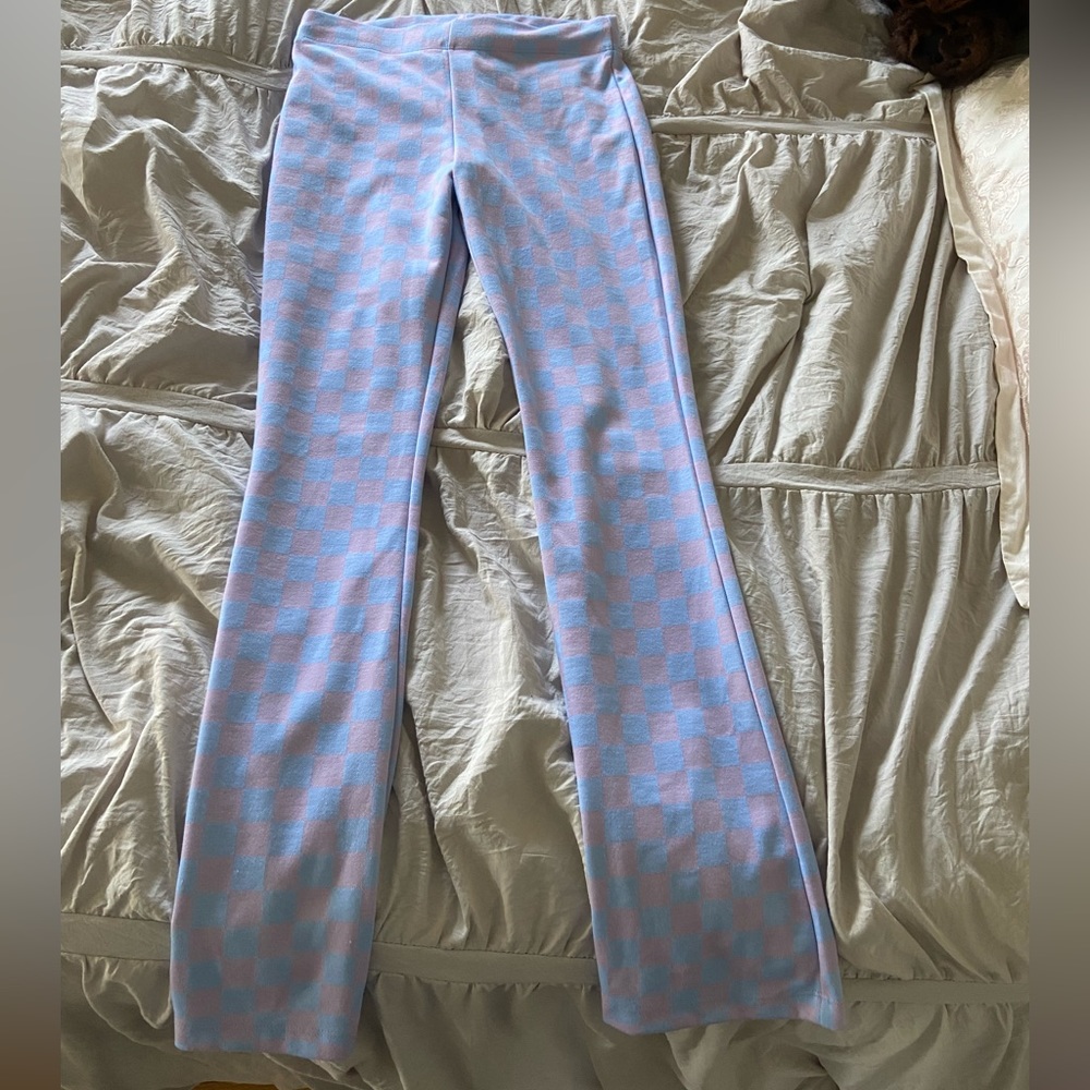 pink and blue checkered pants